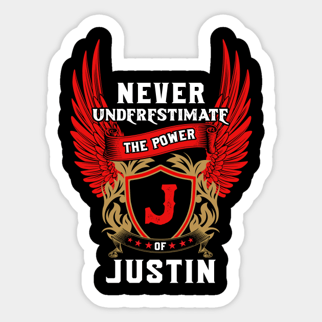 Never Underestimate The Power Justin - Justin First Name Tshirt Funny Gifts Sticker by dmitriytewzir